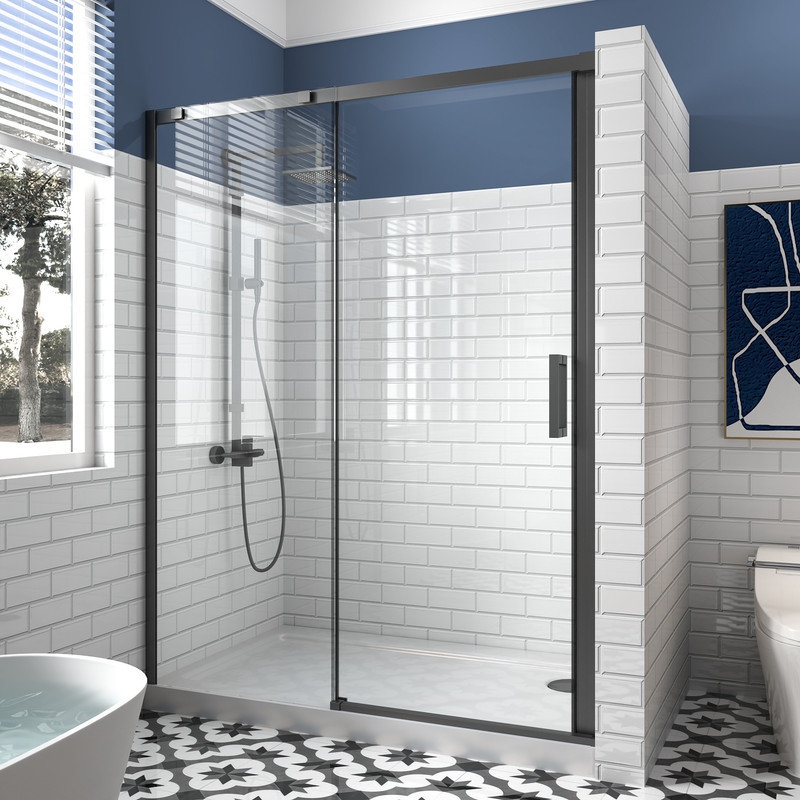 56'' - 60'' W x 74'' H Door Semi-Frameless Shower Door with Clear Glass