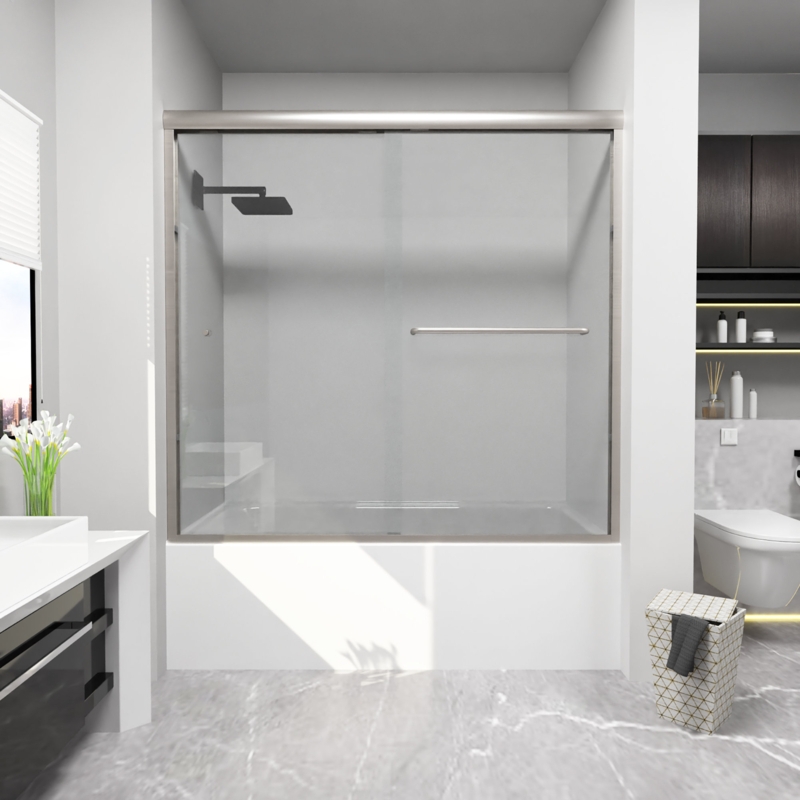 59" W x 56" H Double Sliding Semi-Frameless Tub Door