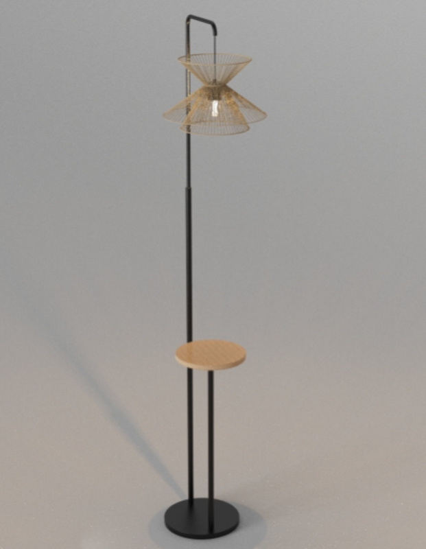 65.2" Black Rattan Tray Table Floor Lamp
