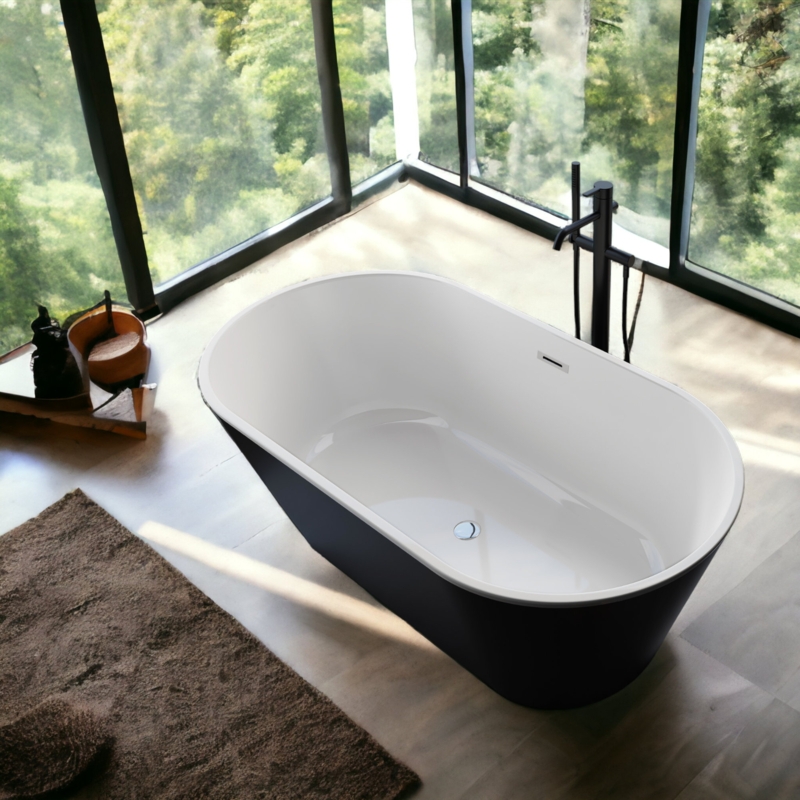 67" x 30" Lustrous Black Acrylic Freestanding Soaking Bathtub