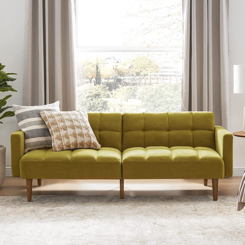 Aaron Twin 77.56" Wide Genuine Leather Split Back Convertible Sofa