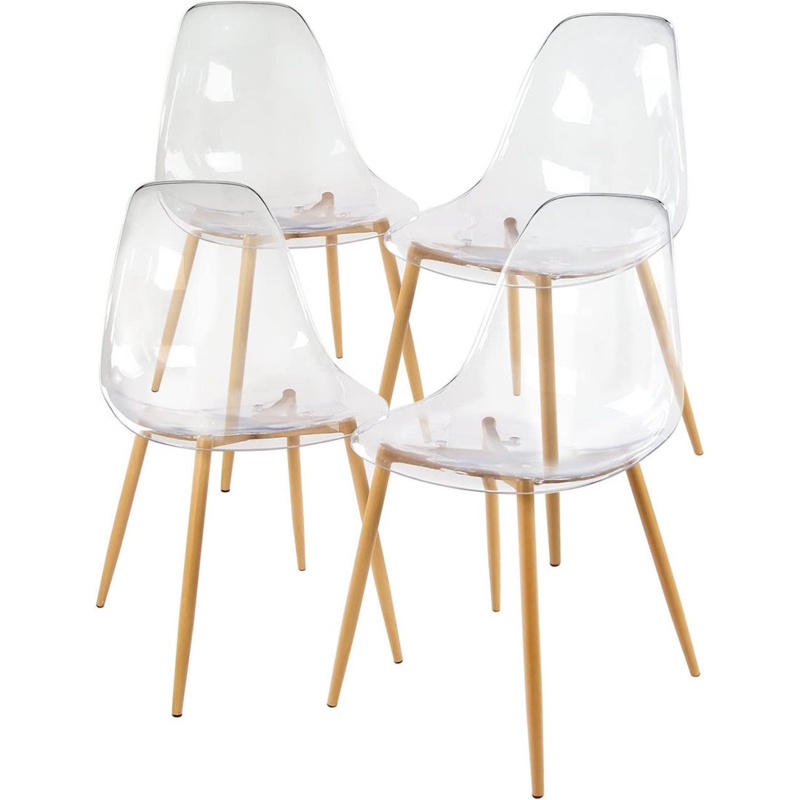 Acrylic Chairs Clear Dining Chairs With Crystal Transparent Seat,Modern Mid Century Dining Chairs Set Of 4