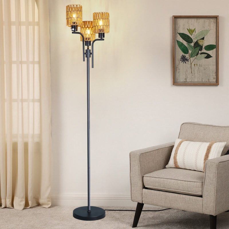 Adonus 64.96" Black Rattan Tree Floor Lamp