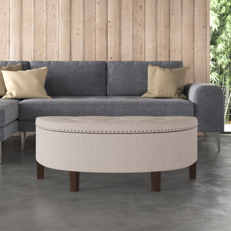 Aimable Half Moon Fabric Storage Ottoman Bench with Rubberwood Legs