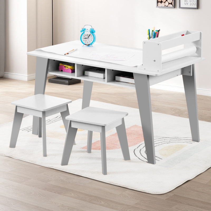 Aleahya Kids Art Table, 2-in-1 Kids Craft Table and Chairs Set with 2 Stools and 3 Storage Drawers