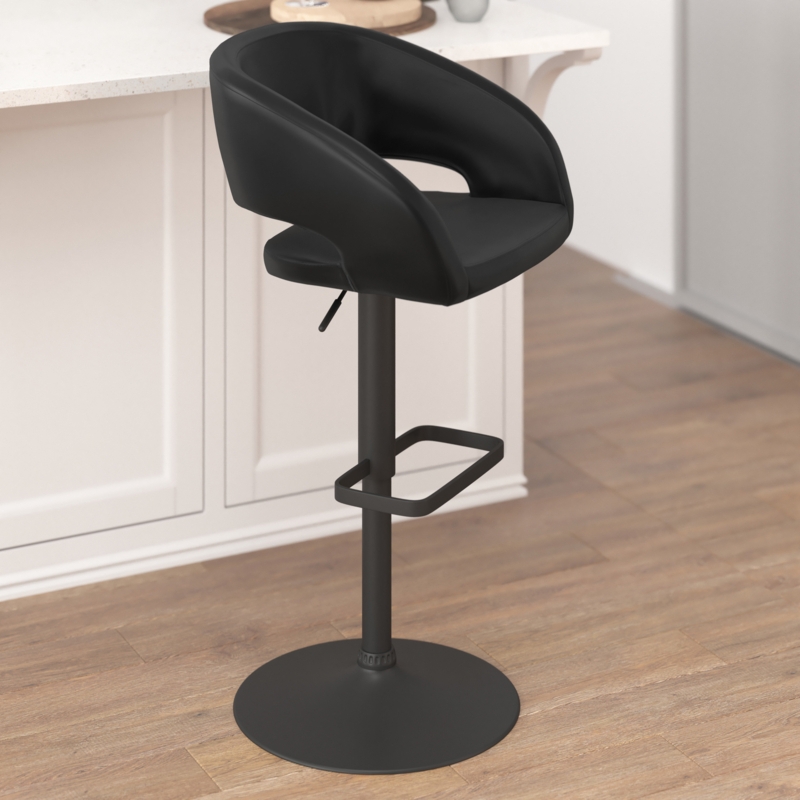 Amberlie Vinyl Adjustable Height Barstool with Rounded Mid-Back