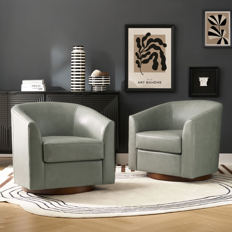 Amiir Leather Swivel Barrel Chair