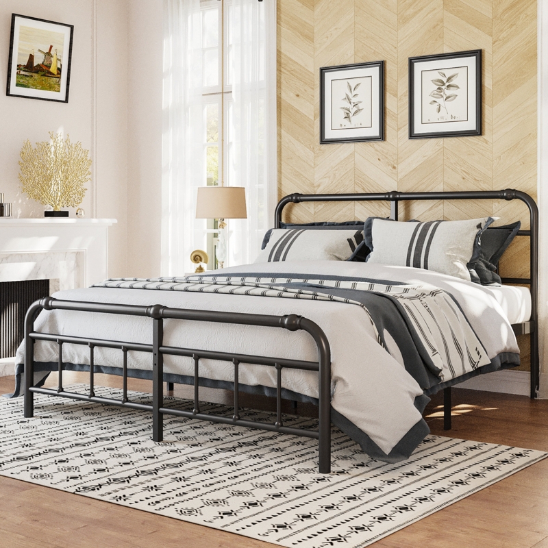 Amylia Heavy Duty Anti-sway 14-inch Steel Tube Iron Bed with Decorative Ball 40 Headboard
