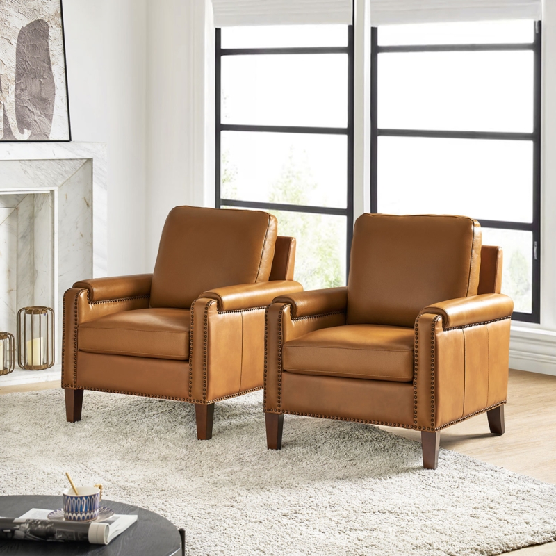 Anagha 31.5" Wide Genuine Leather Club Chair (Set of 2)