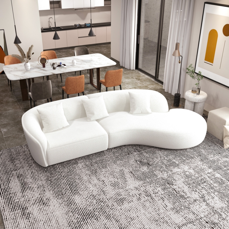 Anahli 126" Japandi Style Luxury Modern Boucle Fabric Curvy Sectional Couch