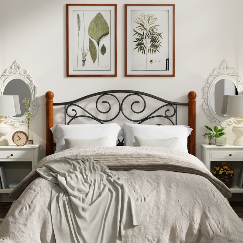 Analisha Metal and Solid Wood Post Headboard