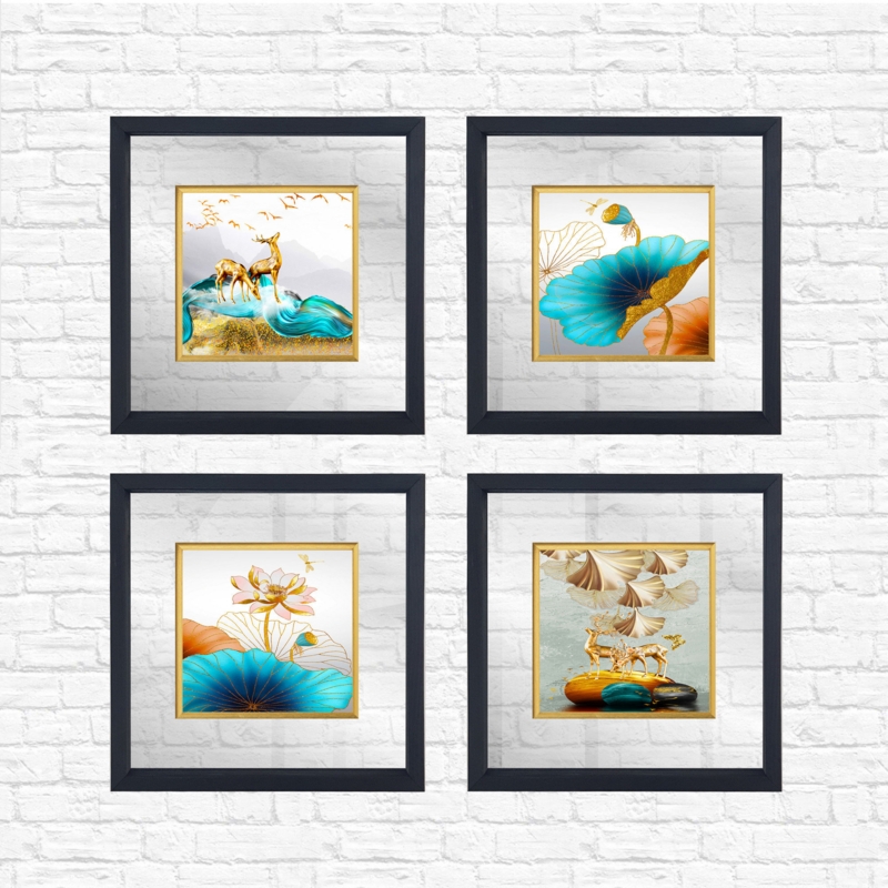 Anonymous Framed On Glass 4 Pieces Painting