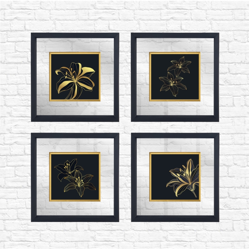 Anonymous Framed On Glass 4 Pieces Painting