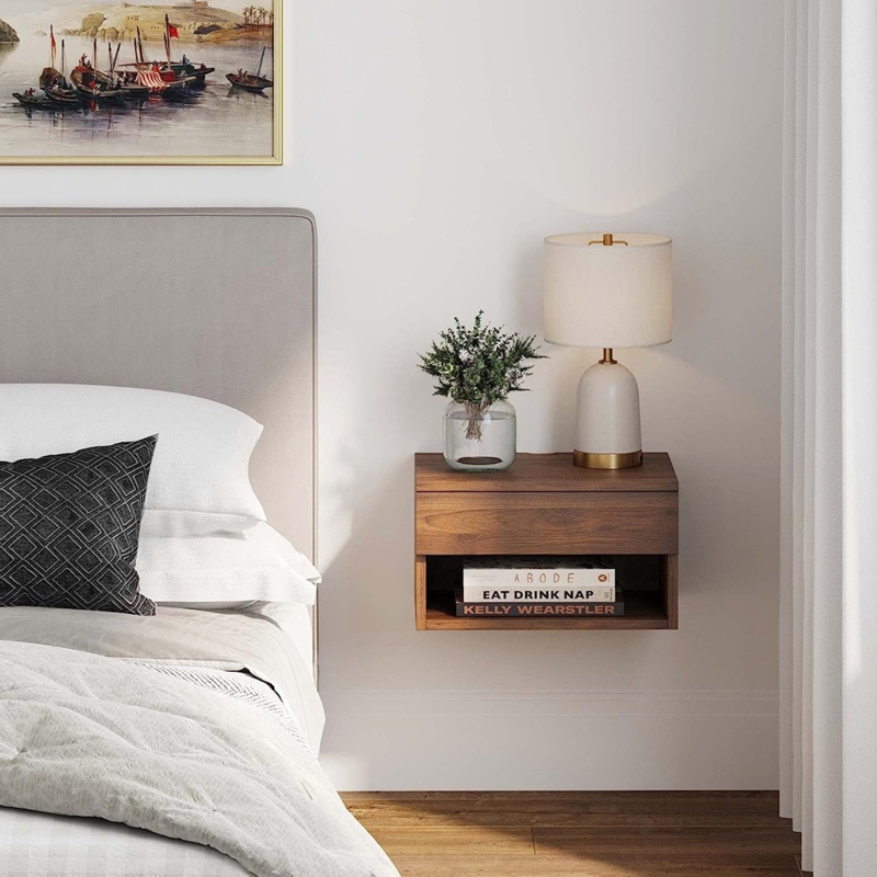 Arvester Modern Floating Bedroom Nightstand with Storage Drawer and Open Shelf Cubby