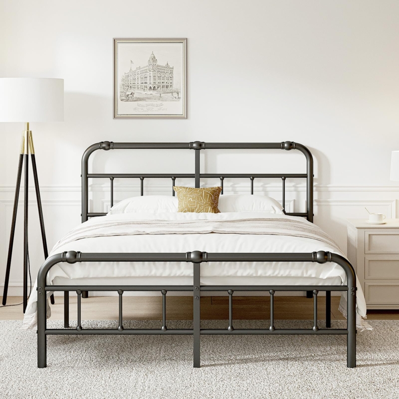 Ashwyn 18" High Platform Bed Frame, Victorian Style, No Box Spring Needed, No Squeak and Anti-Sway