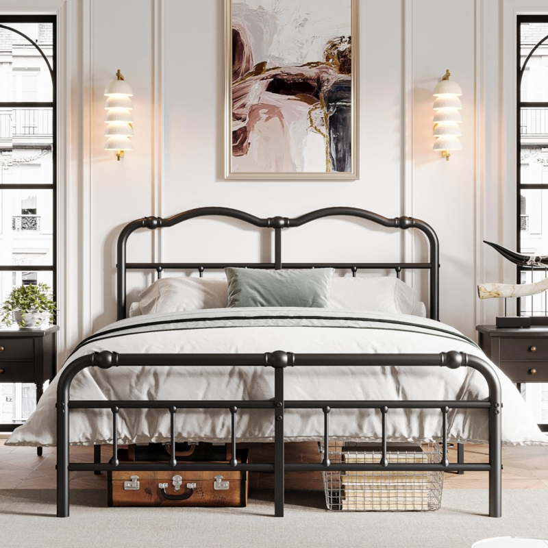 Ashwyn Heavy Duty Steel Slat Bed Frame with 18" High, Vintage Style, Anti Sway and Squeak Resistant