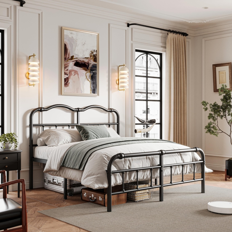 Ashwyn Metal Platform Bed Frame with 14 High, Victorian Style, Easy Assembly and Anti Squeak