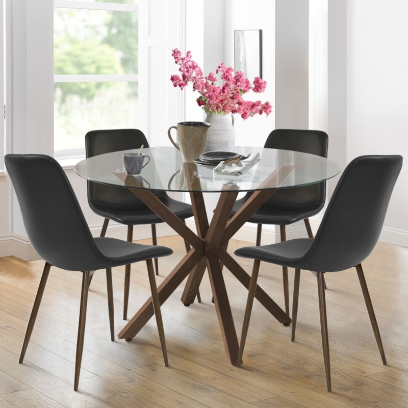 Aunnika 40 Inch 5-Piece Round Glass Dining Table Sets