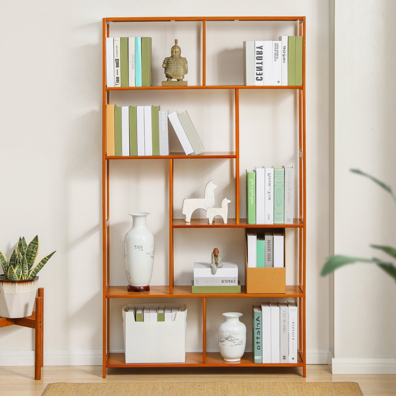 Bamboo Modern Bookcase, Open Bookshelf, Books Display Shelf for Home
