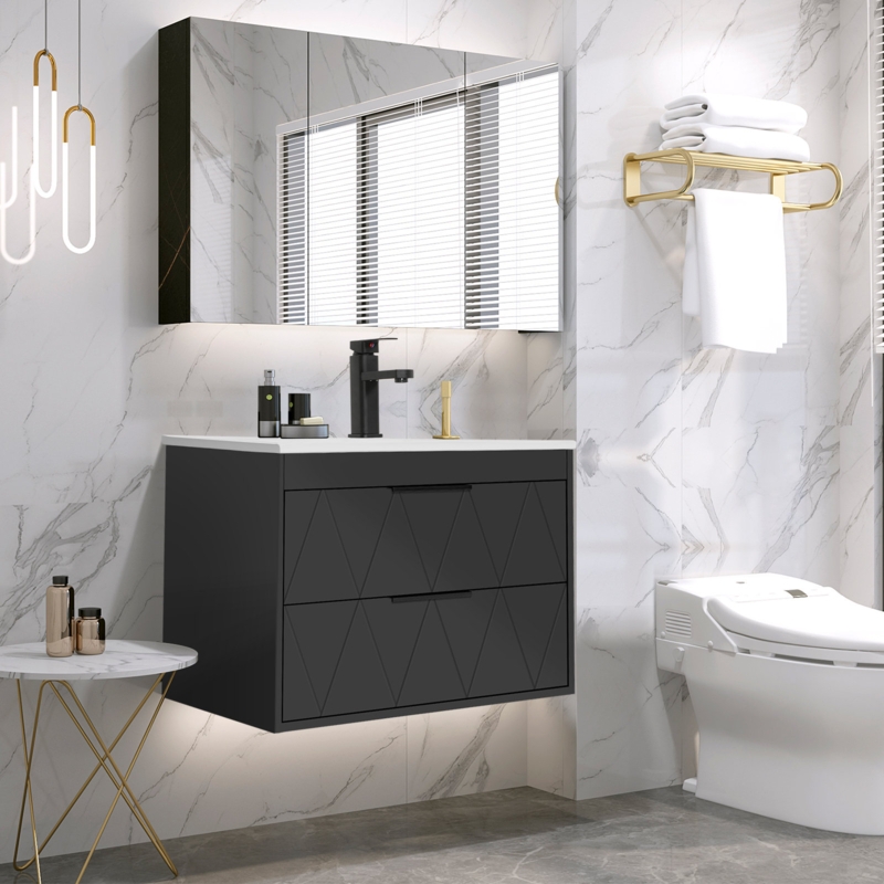 Bathilde 24" Wall Mounted Single Bathroom Vanity with Ceramic Top, Faucet