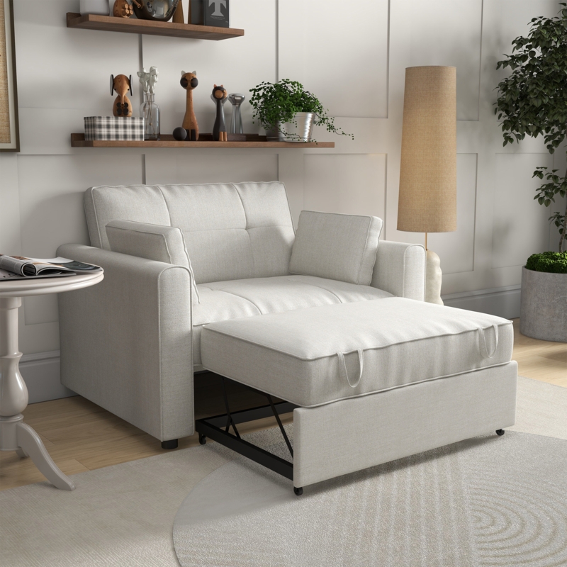 Bedri 49.6" Wide Tufted Back Sofa Bed With Cushions And Two Pillows