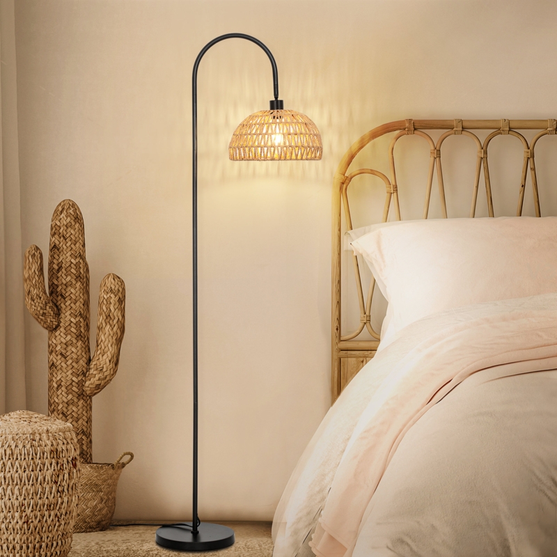 Beltrami 62" Black Arched/Arc Rattan Floor Lamp