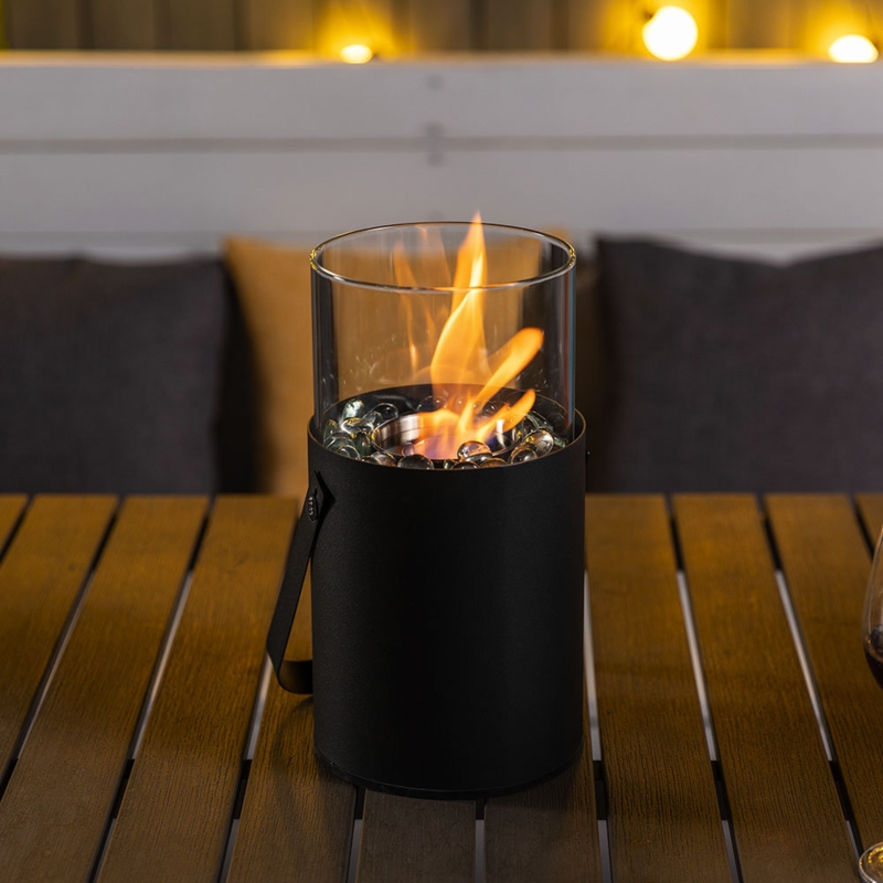 Bio-Ethanol/Gel Tabletop Fireplace with Lockable Handle and Glass Wind Guard