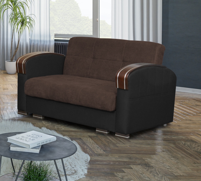 Bixie Twin 67" Wide Genuine Leather Tight Back Convertible Sofa with Storage