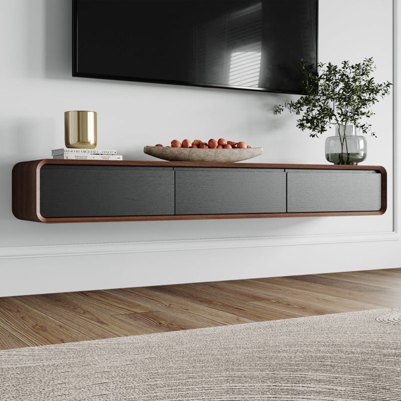 Blosse 78" Floating TV Stand, Entertainment Center with 3 Drawers, Solid Wood, Fully-Assembled
