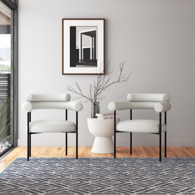 Boucle Upholstered Arm Chair (Set of 2)