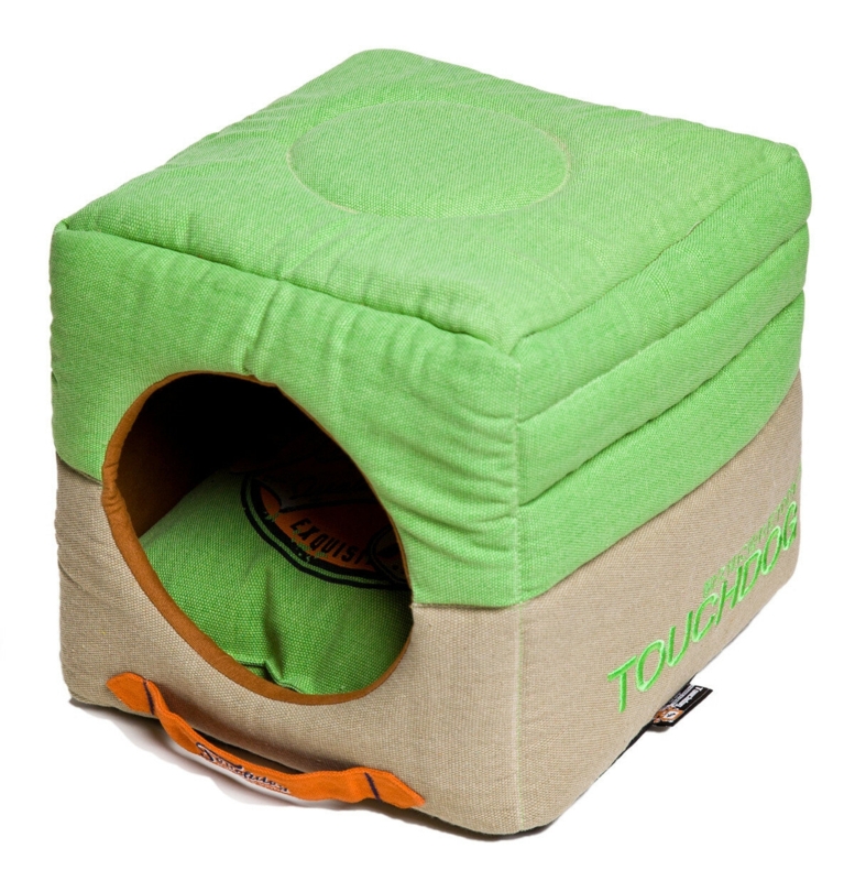 Bracey Convertible and Reversible Vintage Printed Squared 2-in-1 Collapsible Dog Bed Hooded/Dome