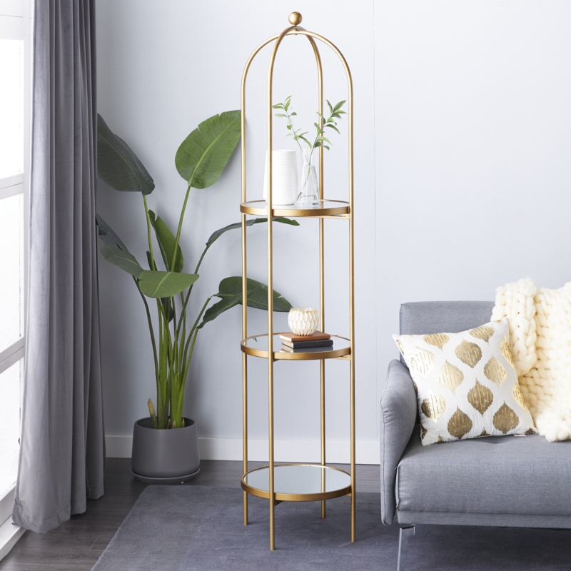 Braden Gold Metal Glam Standing Mirror Shelves