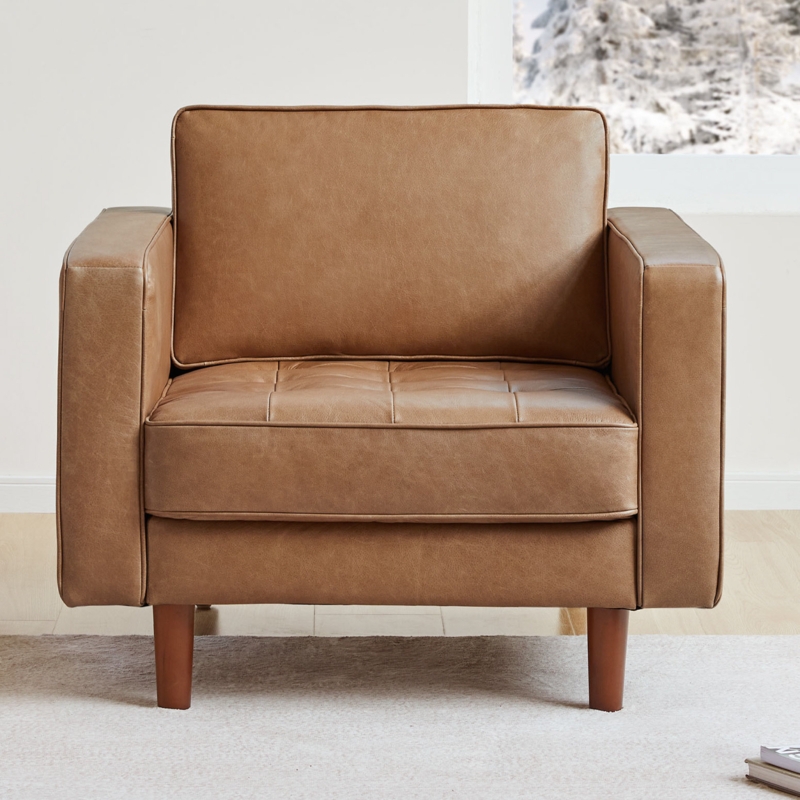 Cailidh 35.5'' Wide Tufted Genuine Leather Accent Arm chair