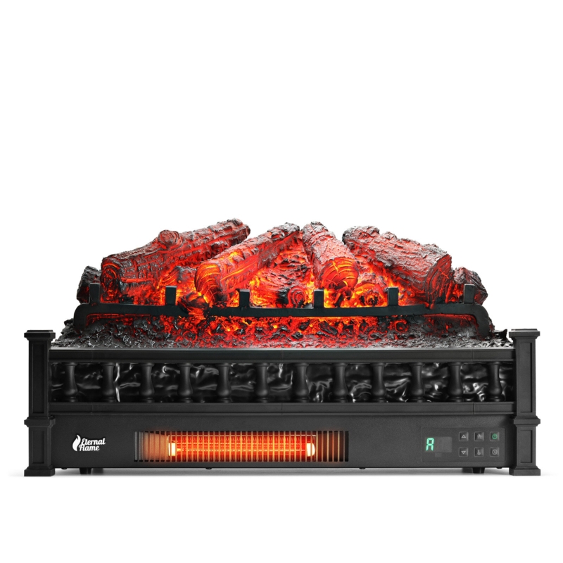 Caletti 26" Infrared Quartz Electric Fireplace Log Heater, Realistic Pinewood Logs, Adjustable Flame Colors, Thermostat, Timer, 1500W