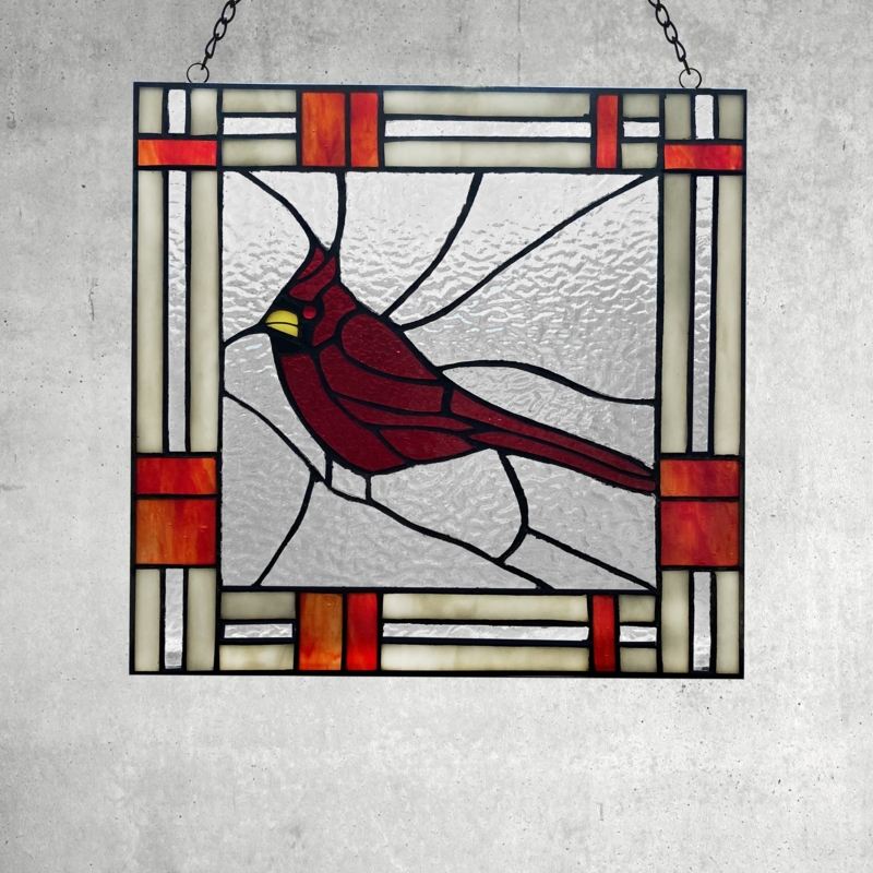 Cardinal Memories-Stained Glass Window Panel