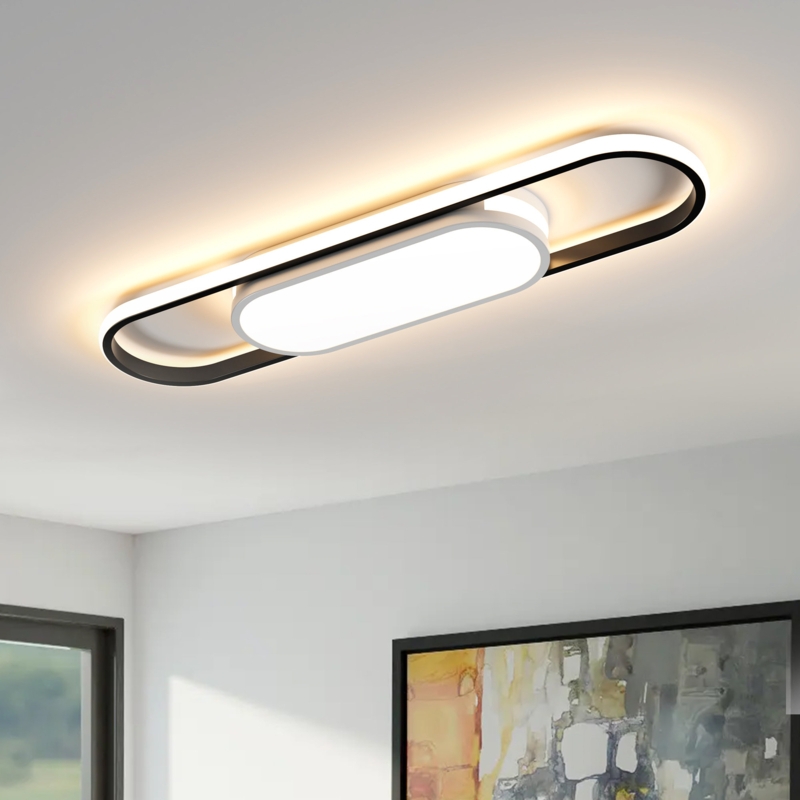 Cejda 27.7" White/ Black Acrylic LED Flush Mount Ceiling Light with Remote Control