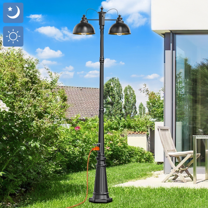 Christine Dusk to Dawn Outdoor Lamp Post with GFCI Outlet Aluminum Black Pole Waterproof (full)