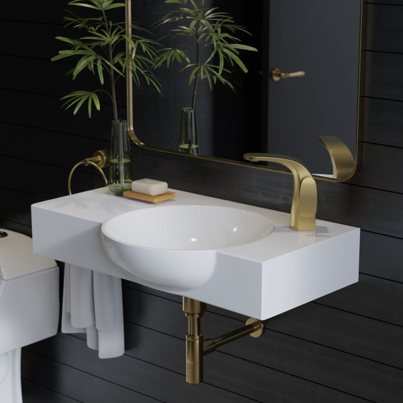 Chteau Glossy White Ceramic Rectangular Wall Mount Bathroom Sink