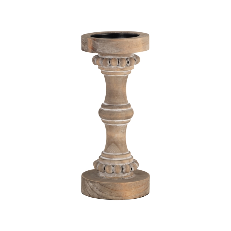 Codie Antique White Turned Wood with Banded Bead Accents Candle Holder for Table Top decorating in the Dining Room or Living Room