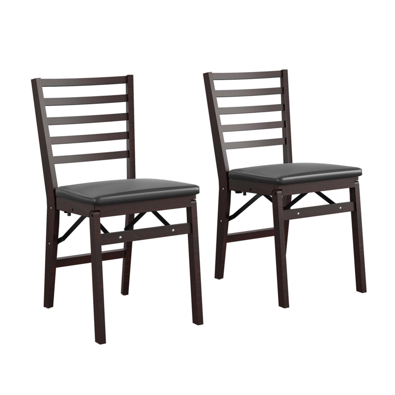 COSCO Contoured Back Wood Folding Chair with Vinyl Padded Seat (Set of 2)