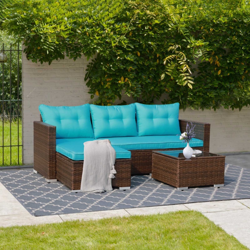 Cromford 3 Piece Rattan Sectional Seating Group with Cushions