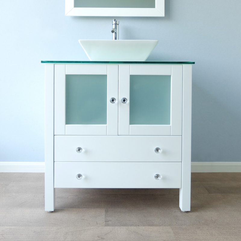 Damariae 30'' Single Bathroom Vanity with Tempered Glass Top with Mirror