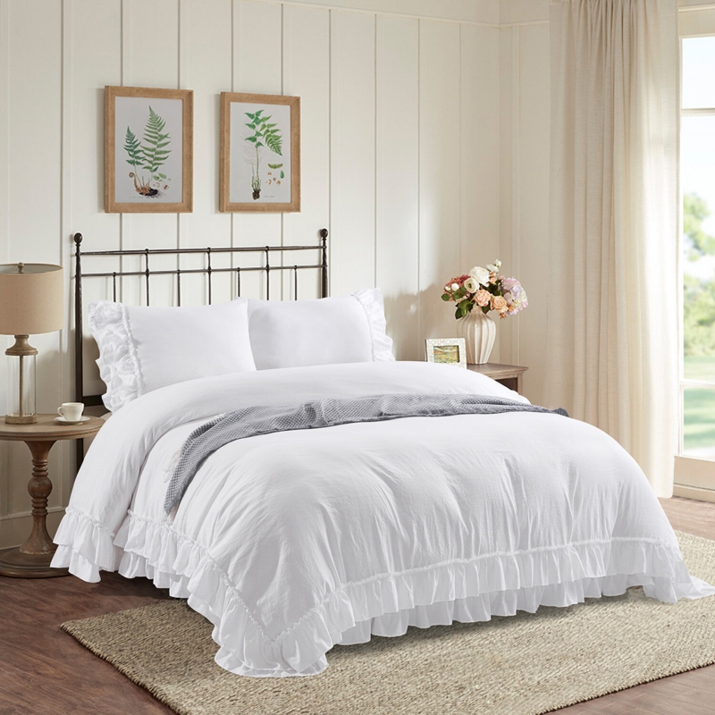 Dameko 3 Piece Ultra Soft Pre-Washed Duvet Cover Set with Handmade Ruffle Fringe