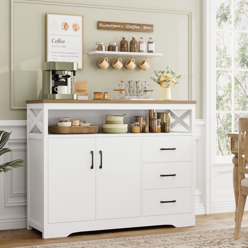 Daria 47.2'' Wide Modern Storage Sideboard with Open Shelf, Cabinet, Drawers, Coffee Bar Storage