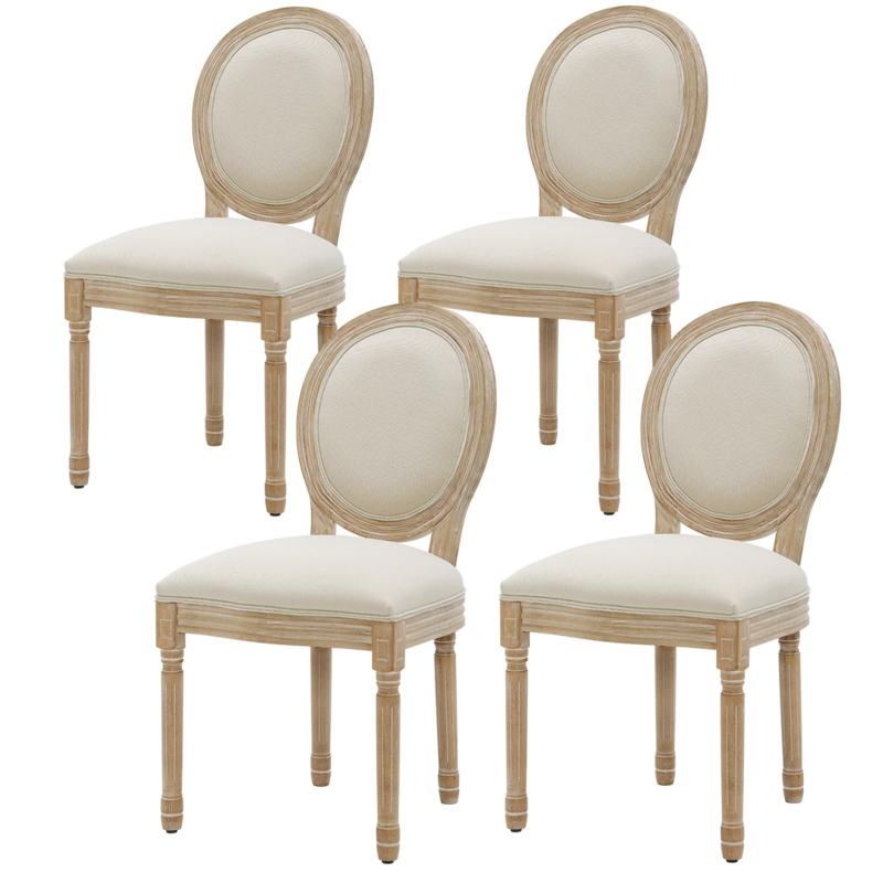 Davion Linen King Louis Back Side Chair Dining Chair (Set of 4)