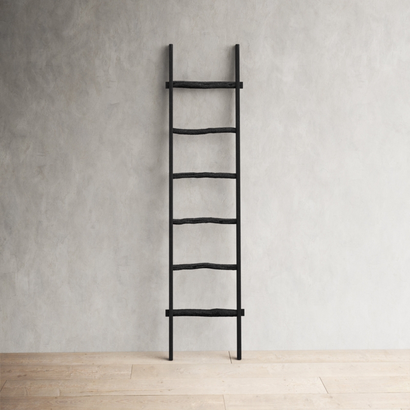 Decorative Tall Leaning Wood Blanket Ladder, For Living Room, Bedroom, Bathroom Decor, 19 L x 2 W x 76 H Inches