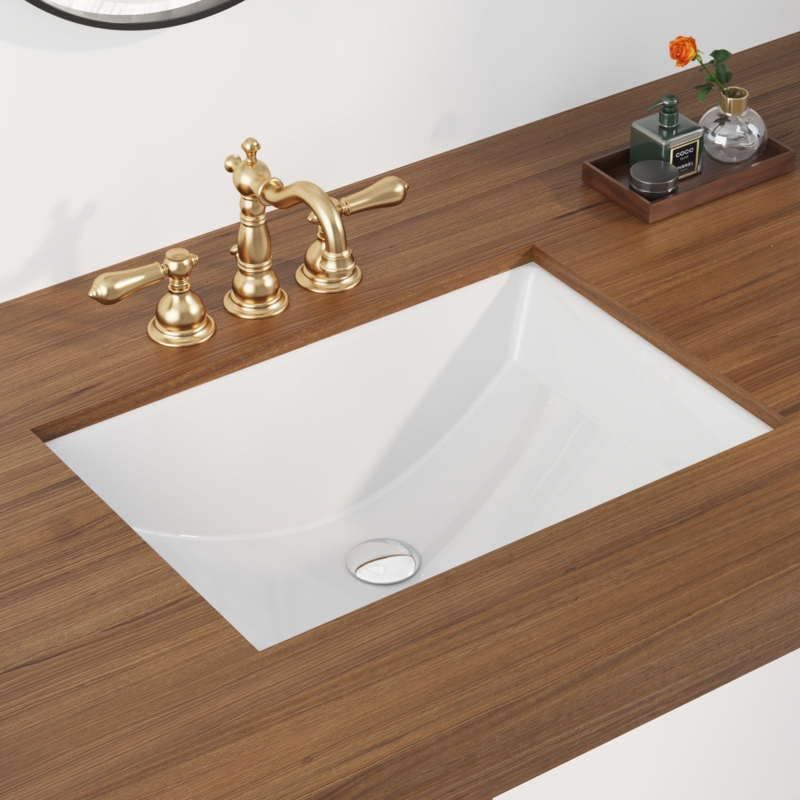 DeerValley Ally 21" X 15'' Undermount Bathroom Sink White Rectangular Bathroom Sink with Overflow