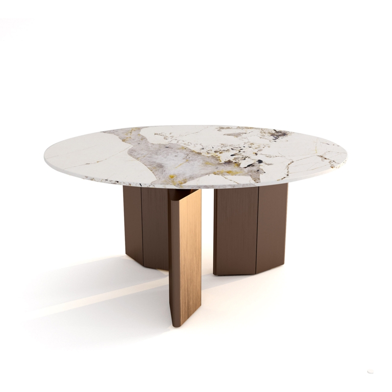 Delarue Round Stone Top Metal Base Dining Table