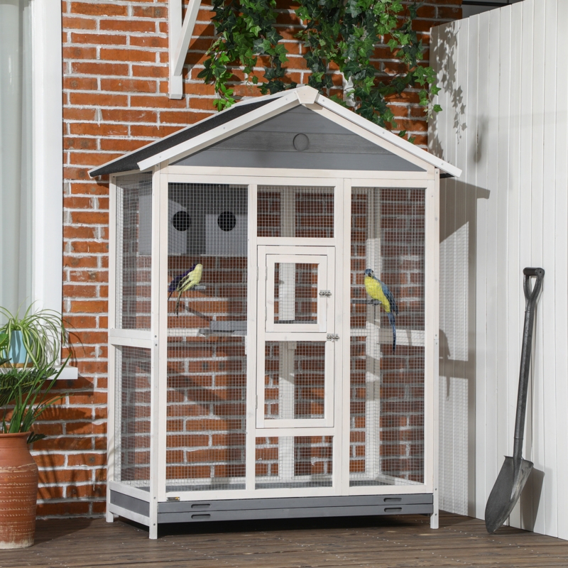 Demareo 64.5'' Wood Pointed Top Floor Bird Cage with Stand