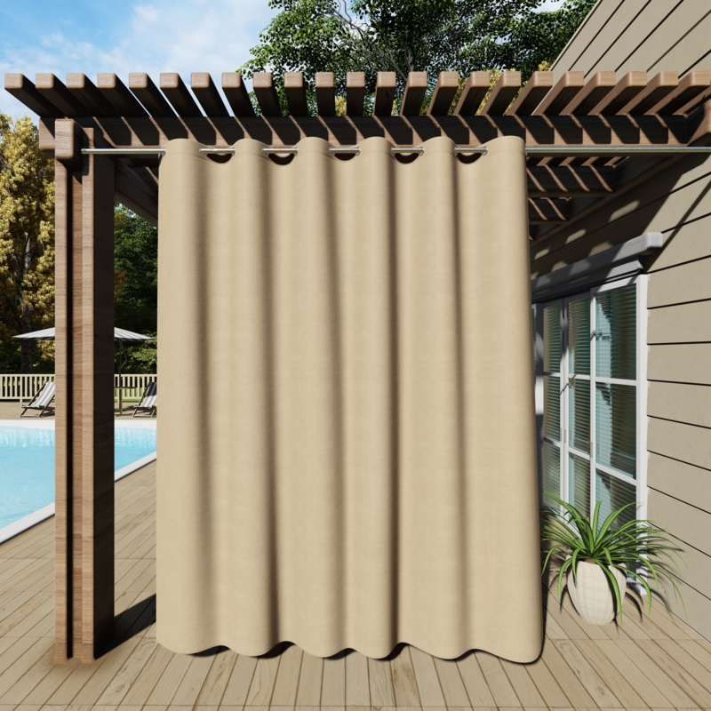 Dencie Solid Grommet Top Waterproof Outdoor Curtain Single Panel